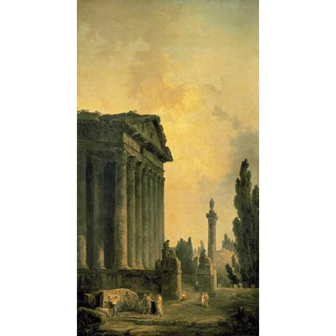 Temple Ruins Gold Ornate Wood Framed Art Print with Double Matting by Robert, Hubert