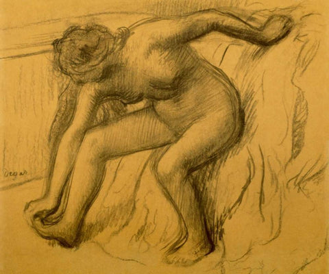 After Bath, 1892 White Modern Wood Framed Art Print with Double Matting by Degas, Edgar