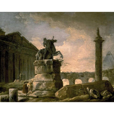 Architectural Landscape with Obelisk Black Modern Wood Framed Art Print with Double Matting by Robert, Hubert