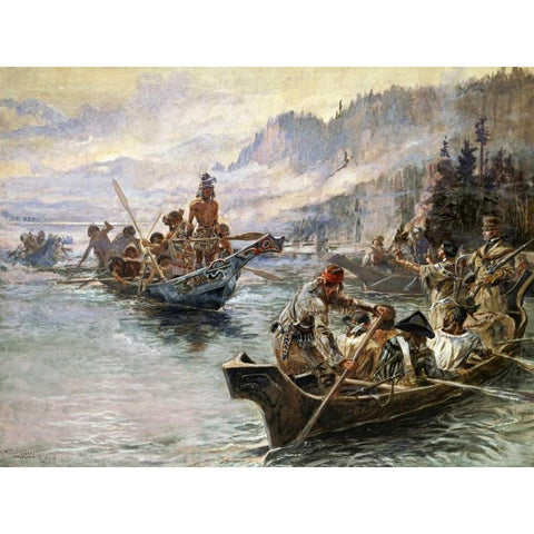 Lewis and Clark on the Lower Columbia White Modern Wood Framed Art Print by Russell, Charles M.