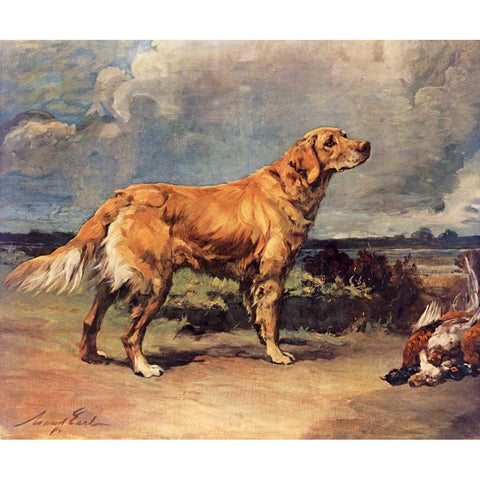 Golden Retriever Gold Ornate Wood Framed Art Print with Double Matting by Earl, Maud