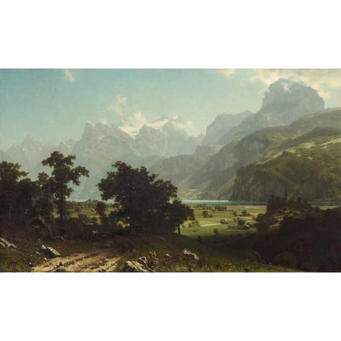Lake Lucerne Gold Ornate Wood Framed Art Print with Double Matting by Bierstadt, Albert