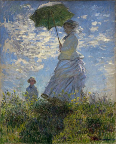 Woman with a Parasol - Madame Monet and Her Son White Modern Wood Framed Art Print with Double Matting by Monet, Claude