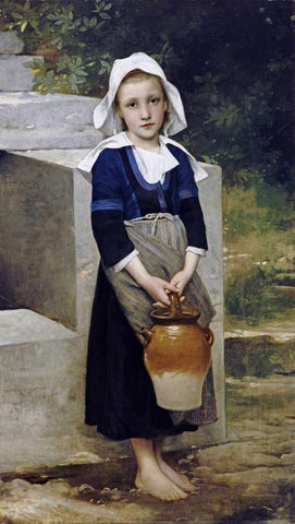 La Fille DEau White Modern Wood Framed Art Print with Double Matting by Bouguereau, William-Adolphe