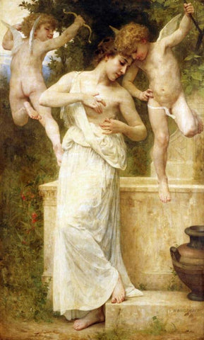Blessures DAmour White Modern Wood Framed Art Print with Double Matting by Bouguereau, William-Adolphe