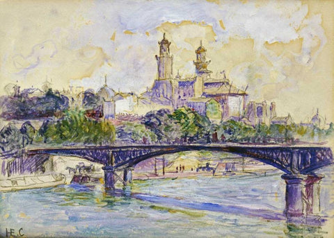 The Seine In front of The Trocadero White Modern Wood Framed Art Print with Double Matting by Cross, Henri Edmond