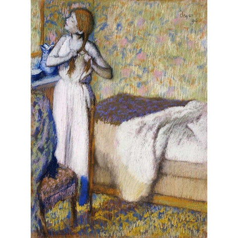 Morning Toilet White Modern Wood Framed Art Print by Degas, Edgar