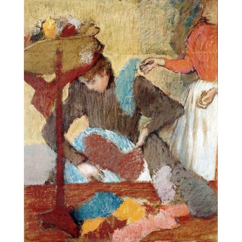 The Hatmaker Black Modern Wood Framed Art Print with Double Matting by Degas, Edgar