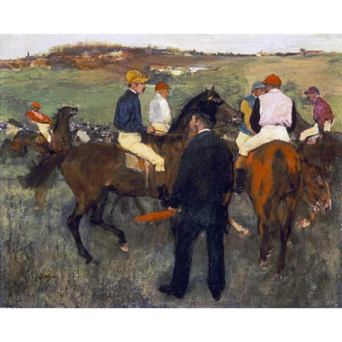Racehorses - Leaving The Weighing Gold Ornate Wood Framed Art Print with Double Matting by Degas, Edgar