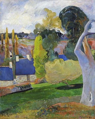 Farm In Brittany II White Modern Wood Framed Art Print with Double Matting by Gauguin, Paul