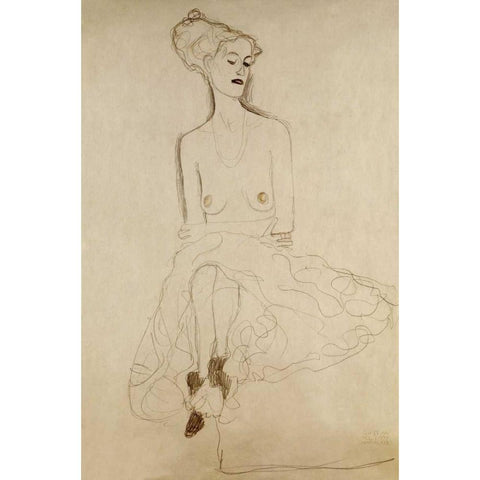 Seated Woman Gold Ornate Wood Framed Art Print with Double Matting by Klimt, Gustav