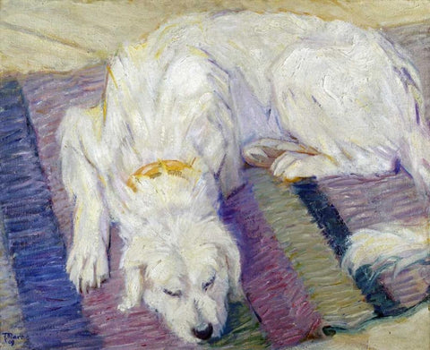 Liegender Hund - Hundeportrat White Modern Wood Framed Art Print with Double Matting by Marc, Franz