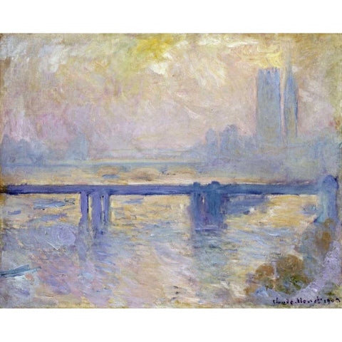 Charing Cross Bridge Black Modern Wood Framed Art Print with Double Matting by Monet, Claude