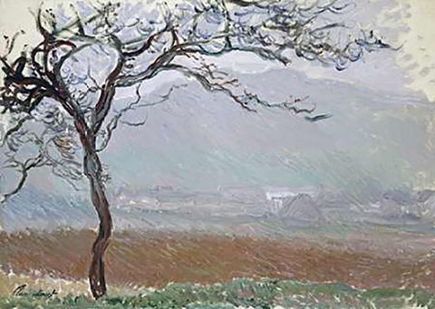 Giverny Countryside White Modern Wood Framed Art Print with Double Matting by Monet, Claude
