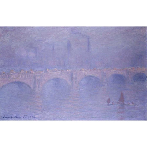 Waterloo Bridge, Misty Sunshine Gold Ornate Wood Framed Art Print with Double Matting by Monet, Claude