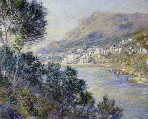 A View of Cape Martin, Monte Carlo White Modern Wood Framed Art Print with Double Matting by Monet, Claude