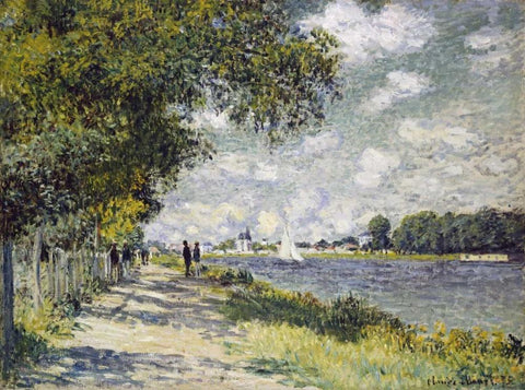 The Seine at Argenteuil White Modern Wood Framed Art Print with Double Matting by Monet, Claude
