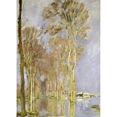 Inondation White Modern Wood Framed Art Print by Monet, Claude