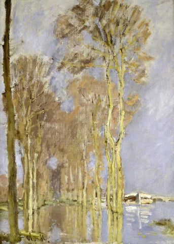 Inondation White Modern Wood Framed Art Print with Double Matting by Monet, Claude