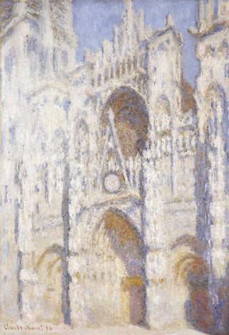 Rouen Cathedral in the Afternoon - The Gate in Full Sun White Modern Wood Framed Art Print with Double Matting by Monet, Claude