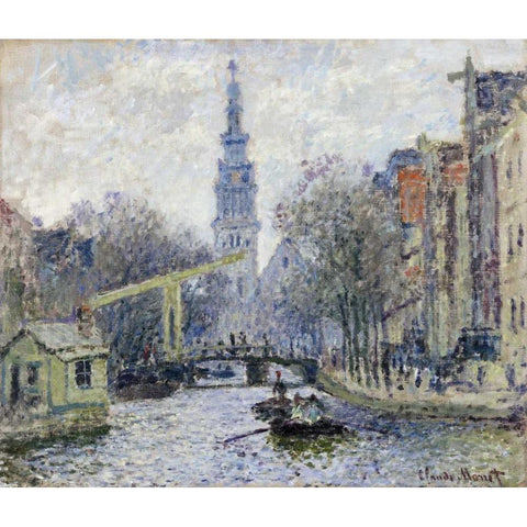 Canal, Amsterdam Black Modern Wood Framed Art Print with Double Matting by Monet, Claude