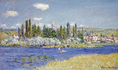 Vetheuil White Modern Wood Framed Art Print with Double Matting by Monet, Claude