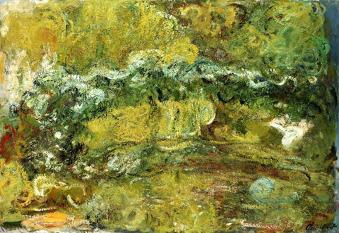 The Japanese Bridge White Modern Wood Framed Art Print with Double Matting by Monet, Claude