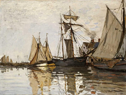 The Port of Honfleur White Modern Wood Framed Art Print with Double Matting by Monet, Claude
