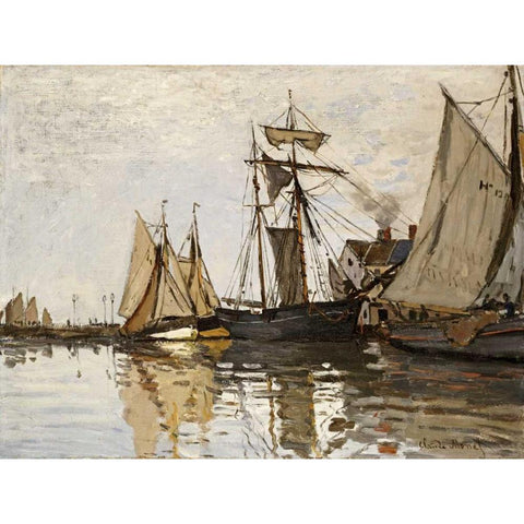 The Port of Honfleur Black Modern Wood Framed Art Print with Double Matting by Monet, Claude