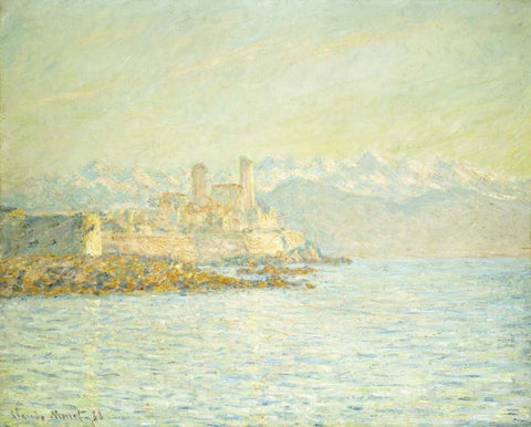 The Old Fort at Antibes White Modern Wood Framed Art Print with Double Matting by Monet, Claude