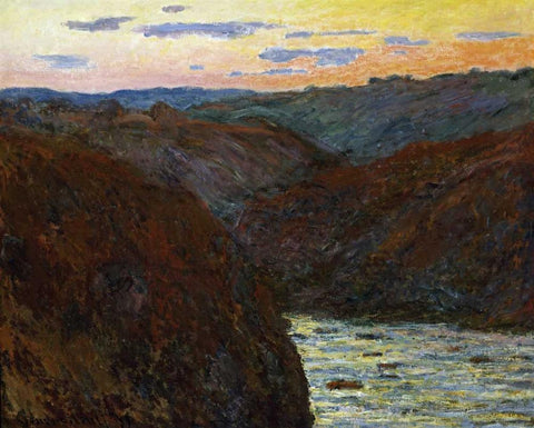 La Creuse, Sunset White Modern Wood Framed Art Print with Double Matting by Monet, Claude