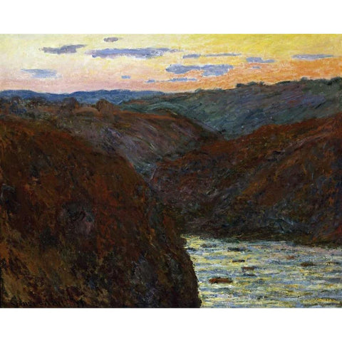 La Creuse, Sunset White Modern Wood Framed Art Print by Monet, Claude