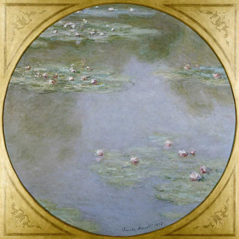 Waterlilies White Modern Wood Framed Art Print with Double Matting by Monet, Claude
