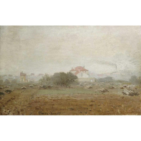 Fog - Effet de brouillard Gold Ornate Wood Framed Art Print with Double Matting by Monet, Claude