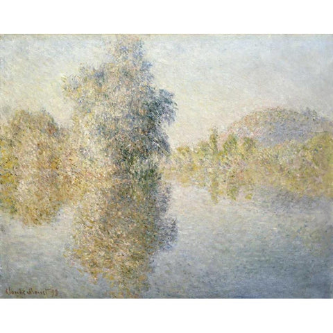 Early Morning on the Seine at Giverny Black Modern Wood Framed Art Print with Double Matting by Monet, Claude