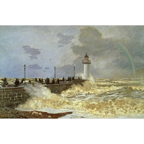 The Quay at Le Havre White Modern Wood Framed Art Print by Monet, Claude