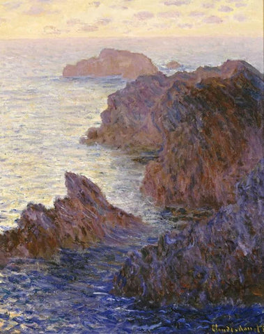 Rocky Point at Port-Goulphar, 1886 White Modern Wood Framed Art Print with Double Matting by Monet, Claude