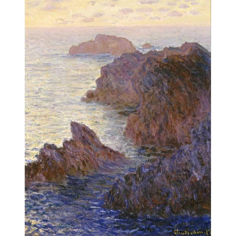 Rocky Point at Port-Goulphar, 1886 White Modern Wood Framed Art Print by Monet, Claude
