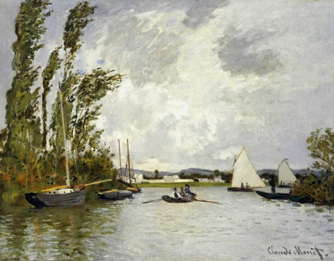 The Little Branch of the Seine White Modern Wood Framed Art Print with Double Matting by Monet, Claude