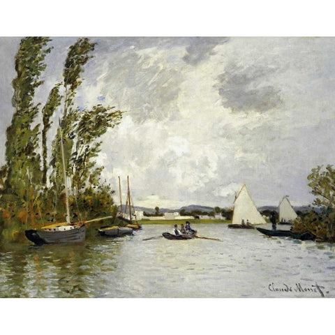 The Little Branch of the Seine White Modern Wood Framed Art Print by Monet, Claude