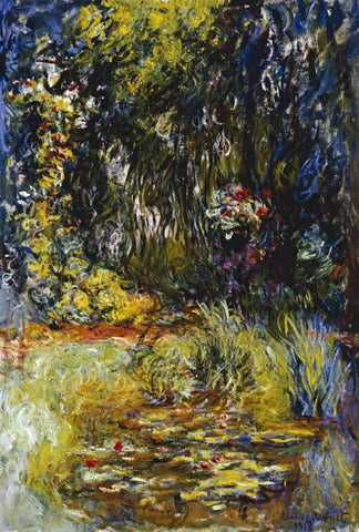 Corner of a Pond with Waterlilies White Modern Wood Framed Art Print with Double Matting by Monet, Claude