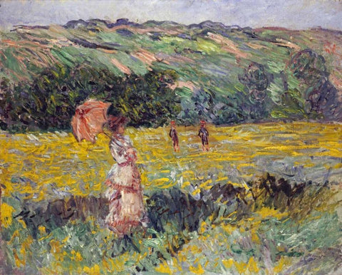 Limetz Meadow White Modern Wood Framed Art Print with Double Matting by Monet, Claude