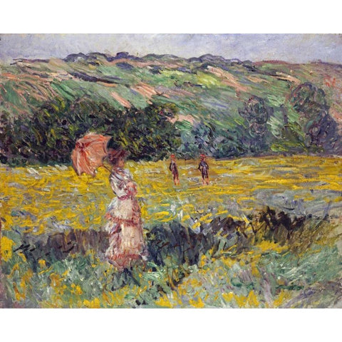 Limetz Meadow Gold Ornate Wood Framed Art Print with Double Matting by Monet, Claude
