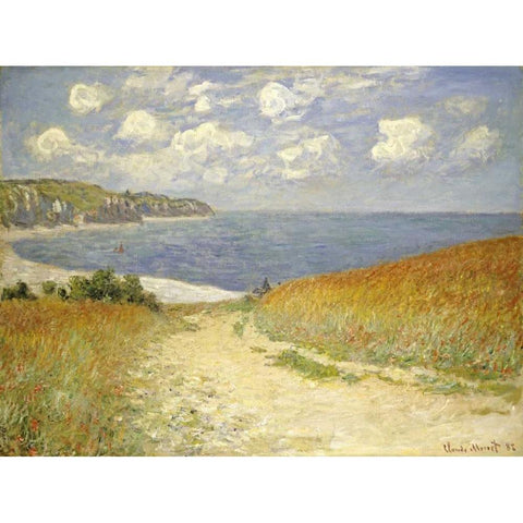 Path through the Wheat Fields at Pourville, 1882 Black Modern Wood Framed Art Print with Double Matting by Monet, Claude