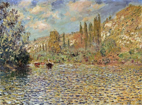 The Seine at Vetheuil White Modern Wood Framed Art Print with Double Matting by Monet, Claude