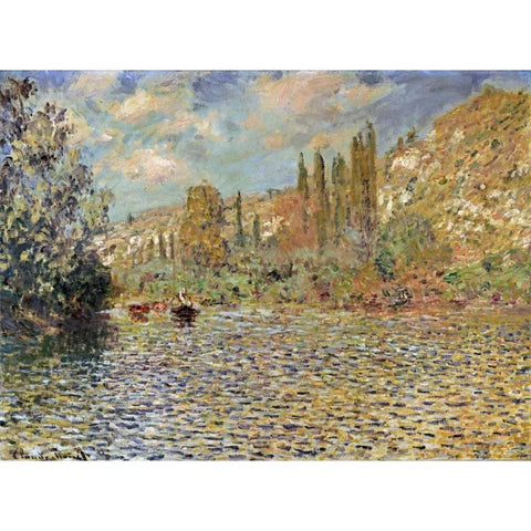 The Seine at Vetheuil Black Modern Wood Framed Art Print with Double Matting by Monet, Claude