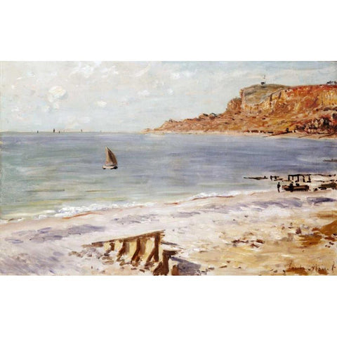 Seascape at Sainte-Adresse White Modern Wood Framed Art Print by Monet, Claude