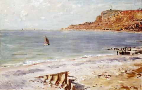 Seascape at Sainte-Adresse White Modern Wood Framed Art Print with Double Matting by Monet, Claude