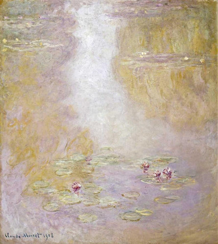 Water Lilies, Giverny White Modern Wood Framed Art Print with Double Matting by Monet, Claude