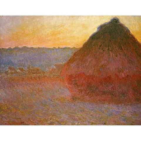 Haystacks, Pink and Blue Impressions White Modern Wood Framed Art Print by Monet, Claude